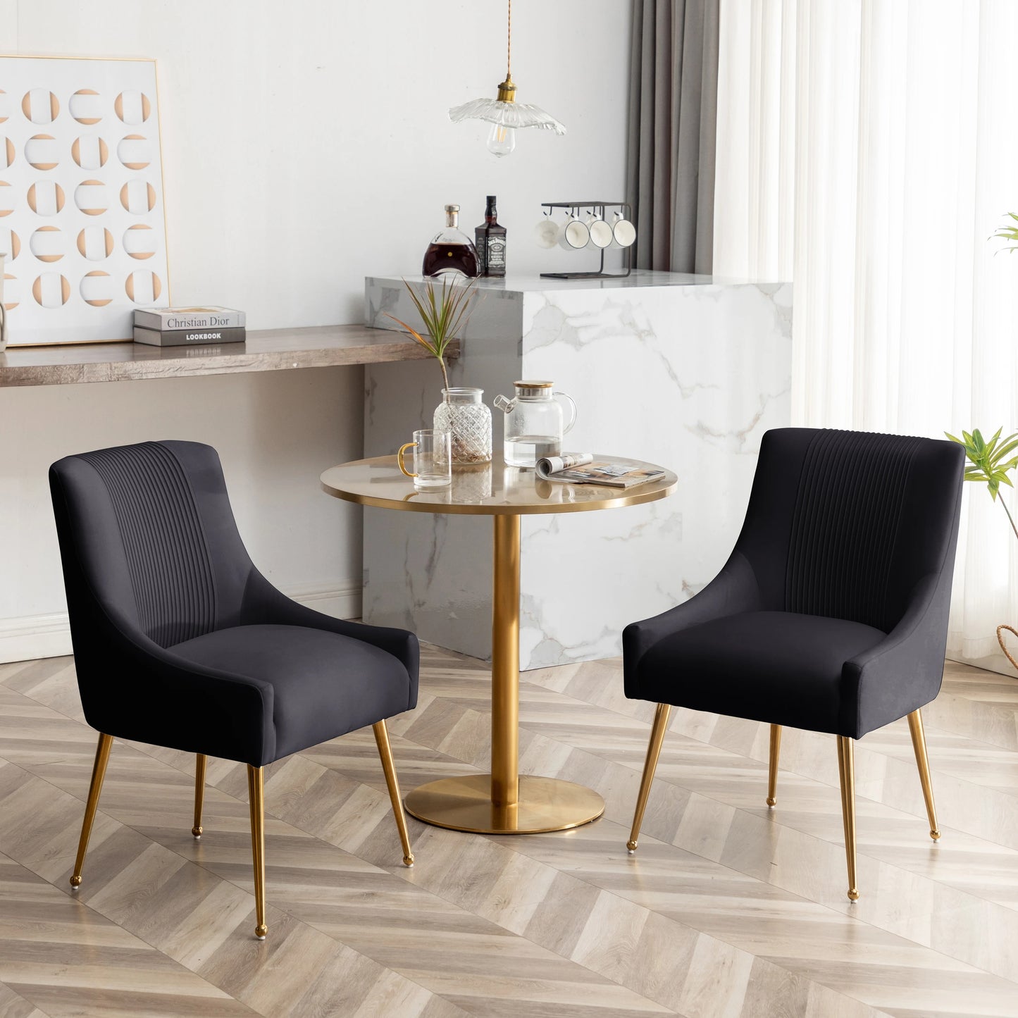 Set of 4 Velvet Dining Chair Covers, Soft Cushion with Golden Metal Legs, Modern Ergonomic Chairs for Kitchen, Living Room, and Restaurants