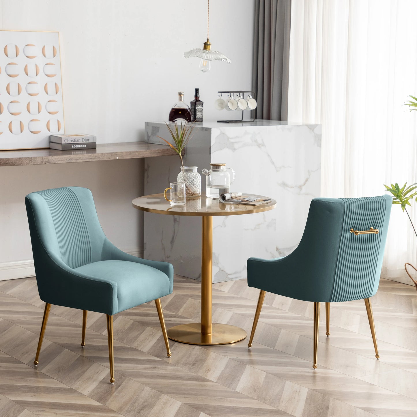 Set of 4 Velvet Dining Chair Covers, Soft Cushion with Golden Metal Legs, Modern Ergonomic Chairs for Kitchen, Living Room, and Restaurants