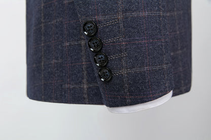 Men's 3pcs Gingham Suit Set, Casual Lapel Collar, Regular Fit, Long Sleeve, Non-Stretch Woven Viscose 26%, Polyester 74%, All Seasons, Includes Vest, Shirt, Pants - 290gsm Fabric Weight