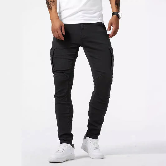 Men’s Utility Work Pants with Pockets – Slim Fit Denim Cargo Trousers for All Seasons
