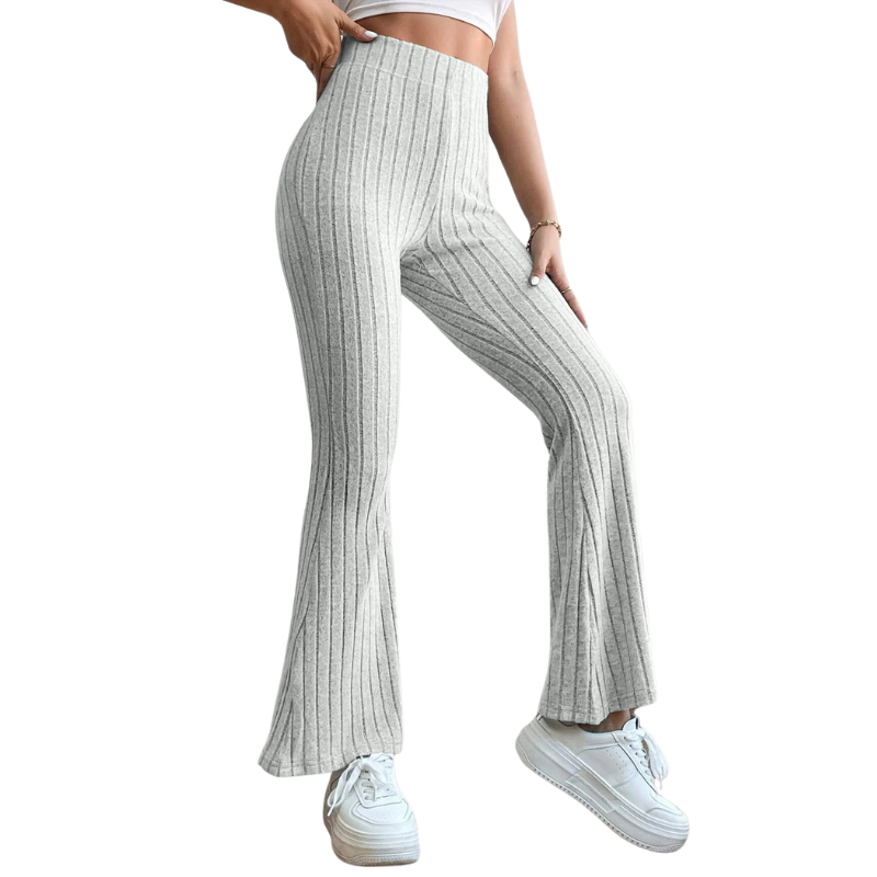 Women's Full-Size Ribbed High Waist Flare Pants