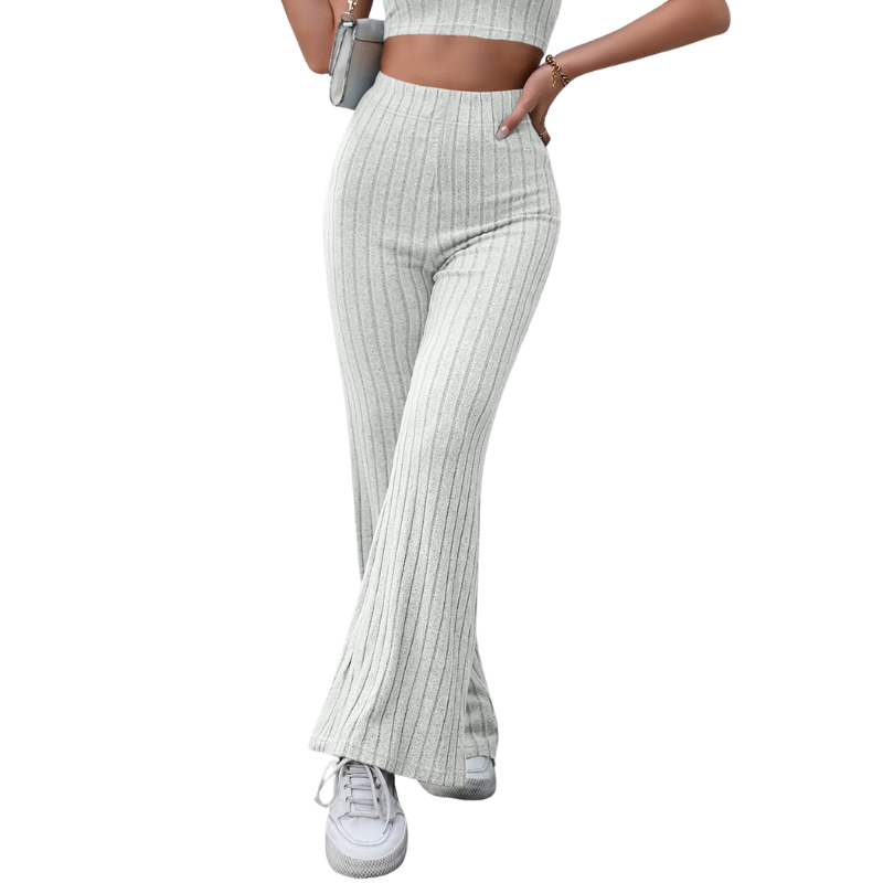 Women's Full-Size Ribbed High Waist Flare Pants