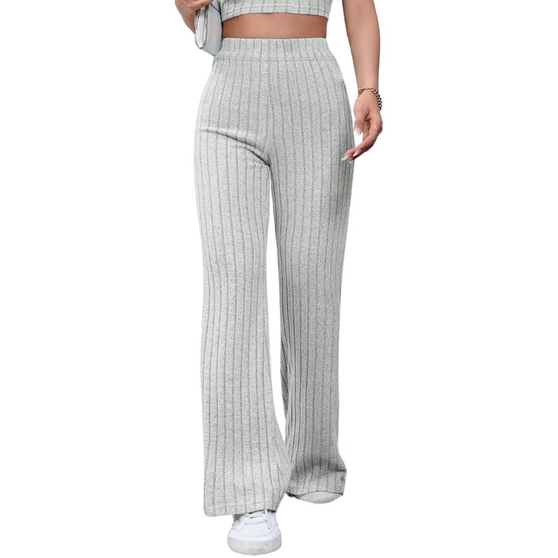 Women's Full-Size Ribbed High Waist Flare Pants