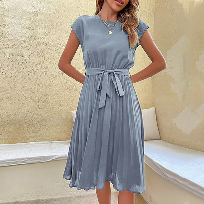 Sunset Sway Pleated Waist-Tie Dress