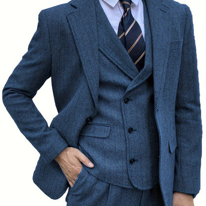 Men's 3pcs Tweed Suits Wool Blend Herringbone Western Vintage Groom Bestman Wedding Suits Formal Events Working Business Party Elegant Retro Tuxedo Suits Blazer+Vest+Pants 34s 36s 38s 40r 42r 44r 46r