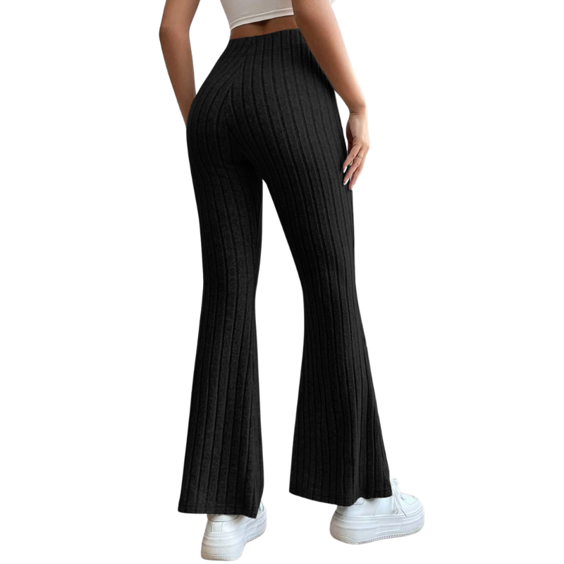 Women's Full-Size Ribbed High Waist Flare Pants