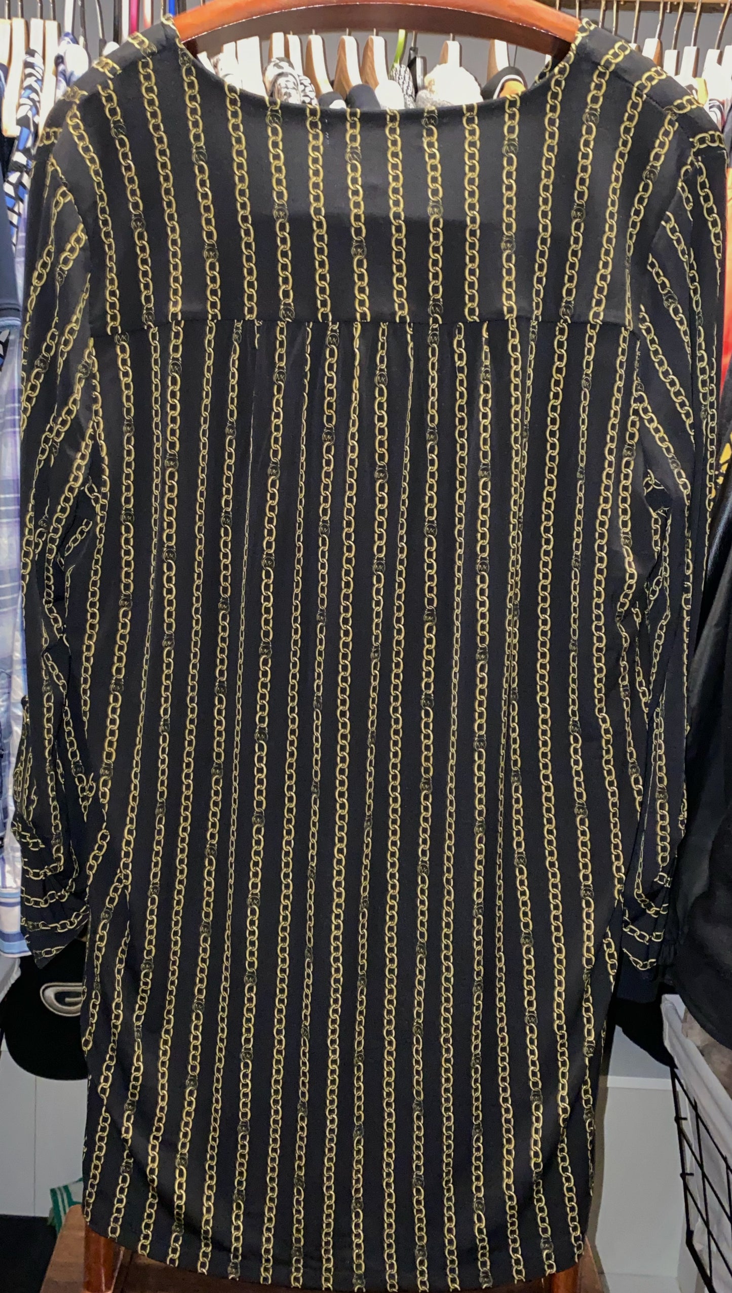 Michael Kors Black & Gold Long Sleeve Chain Design Shirt