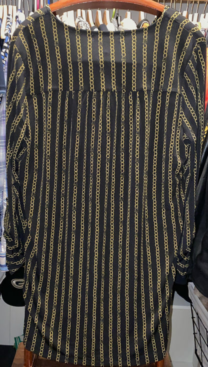 Michael Kors Black & Gold Long Sleeve Chain Design Shirt
