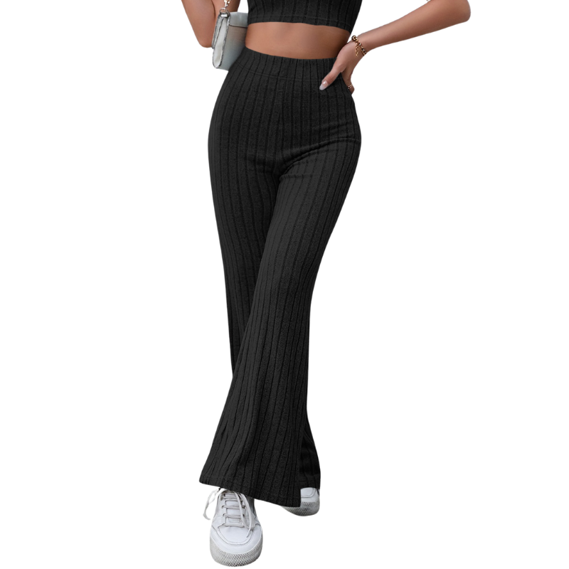 Women's Full-Size Ribbed High Waist Flare Pants