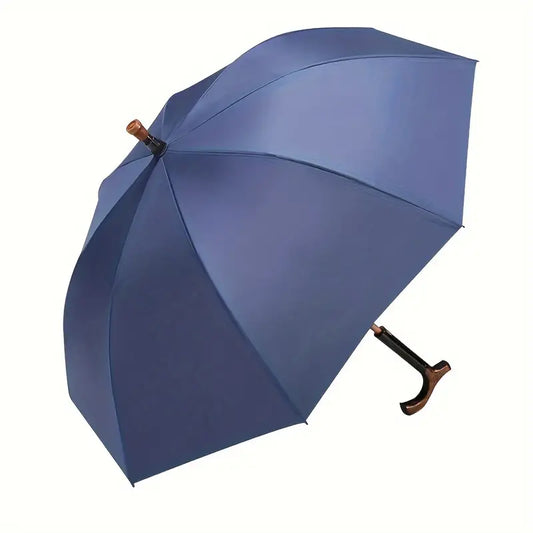 Adjustable Crutch Umbrella for Elderly - Outdoor Straight Pole, Simple Solid Color, Ideal for Mountaineering and Walking