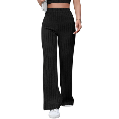 Women's Full-Size Ribbed High Waist Flare Pants