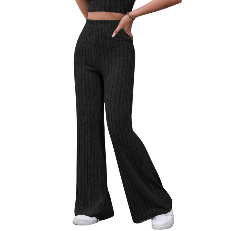 Women's Full-Size Ribbed High Waist Flare Pants