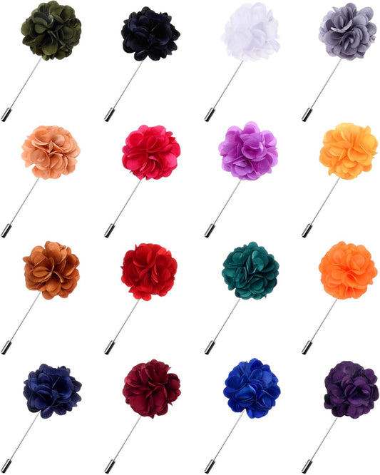 16 Pieces Flower Men's Lapel Pins Handmade Satin Boutonniere Pin for Suit Wedding Groom with a Box(Multicolor 2)