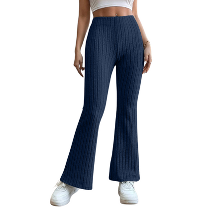 Women's Full-Size Ribbed High Waist Flare Pants