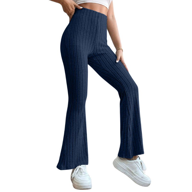 Women's Full-Size Ribbed High Waist Flare Pants