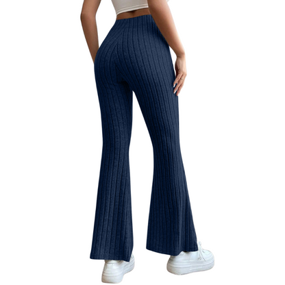 Women's Full-Size Ribbed High Waist Flare Pants