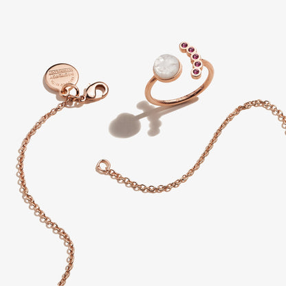 Moon Charm Necklace + Crystal Ring Gift Set