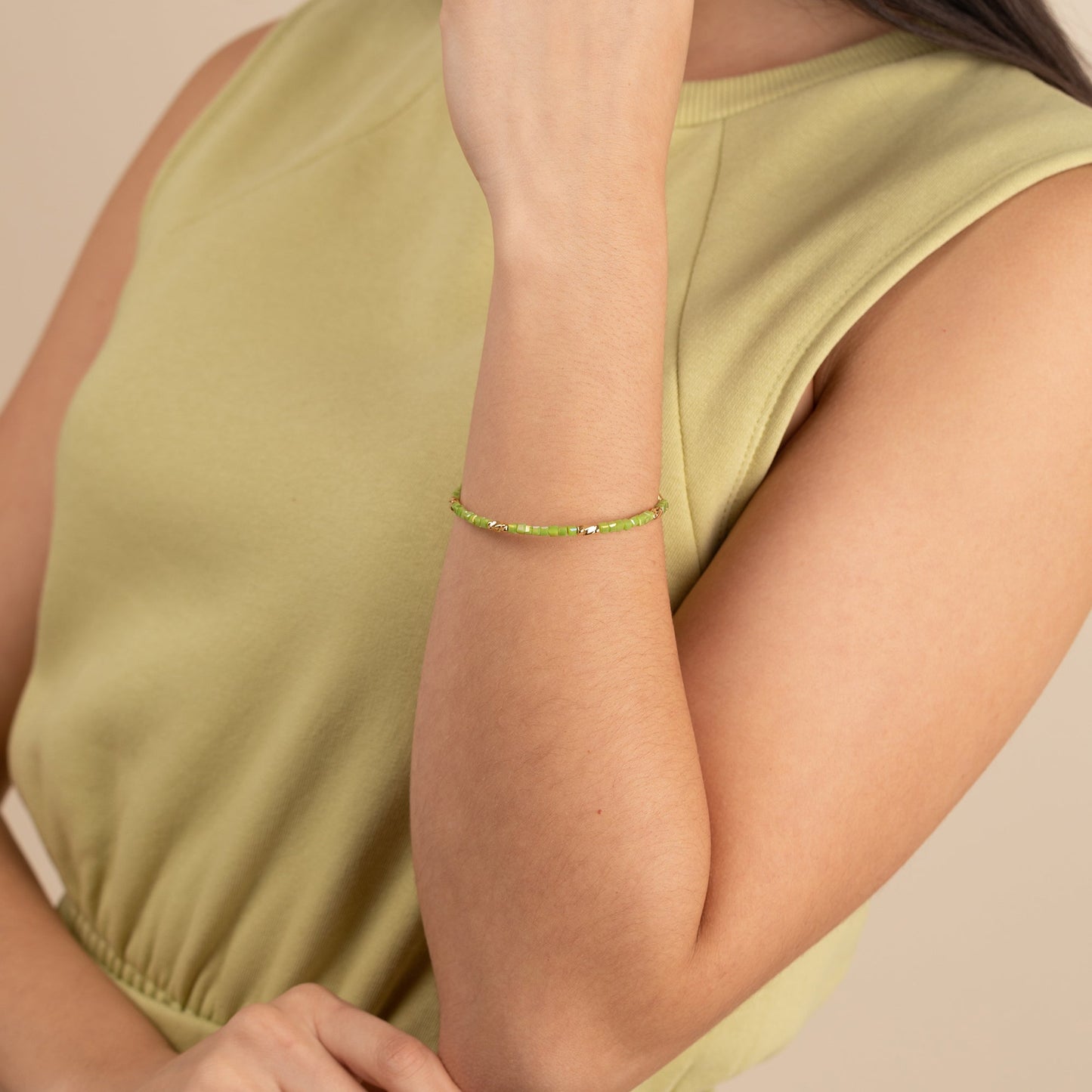 Vibrancy Beaded Bangle, Pear Green