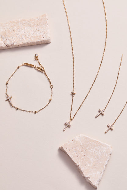 Cross Delicate Pave Crystal Threader Earrings