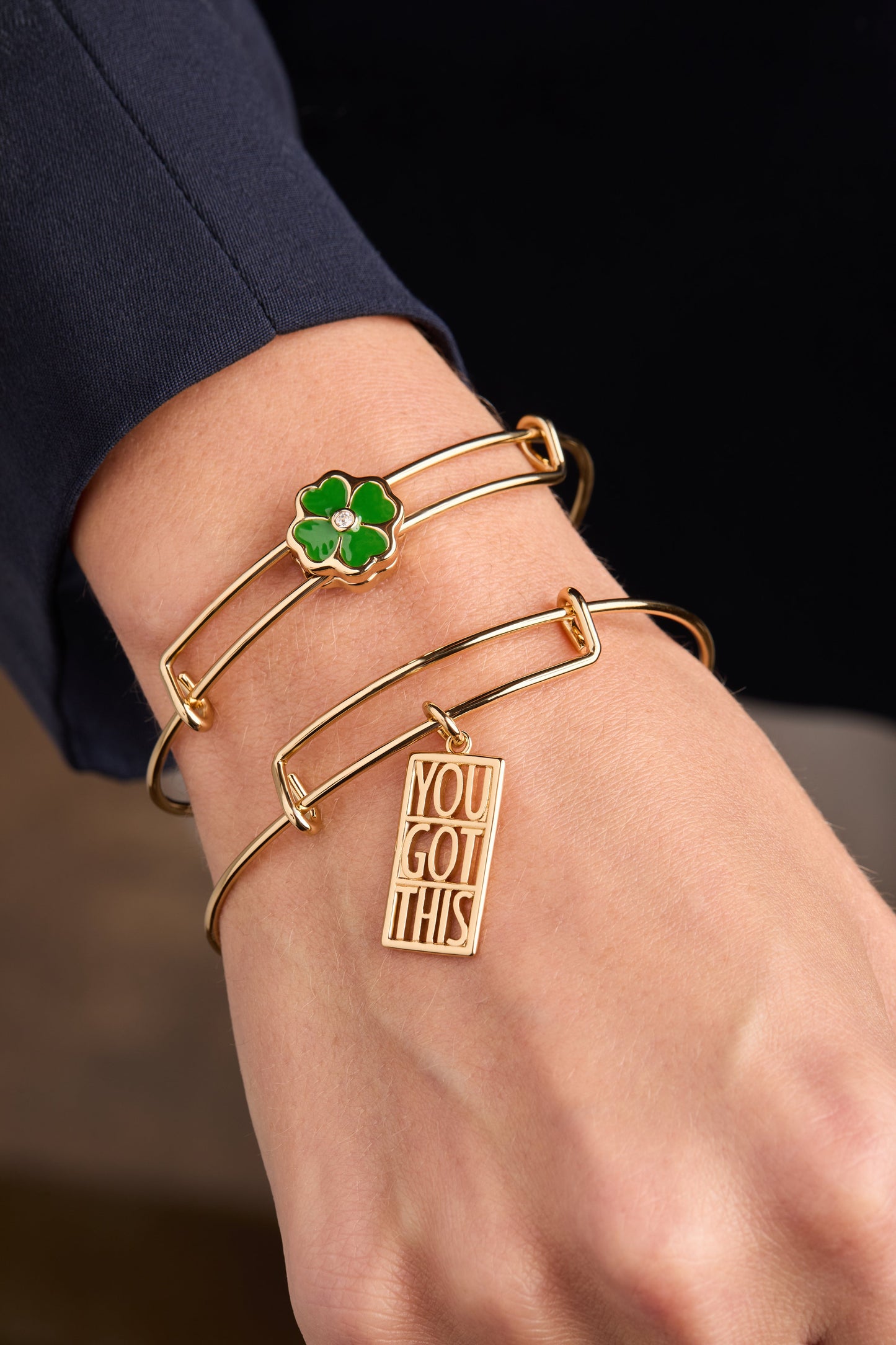 Four-Leaf Clover Slider Charm Bangle