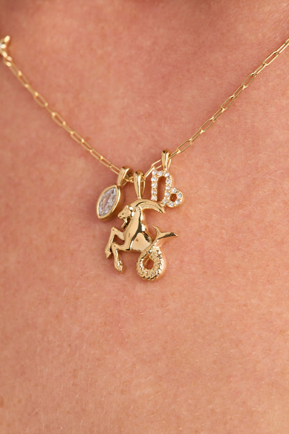 Capricorn Zodiac Charm Cluster Necklace