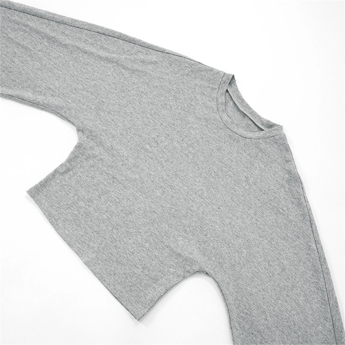 Women Solid Color Round Neck Front Shoulder Wide Long Sleeves Cinched Waist Slim Crop Top Daily Casual Simple Versatile Tops