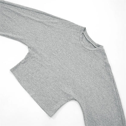 Women Solid Color Round Neck Front Shoulder Wide Long Sleeves Cinched Waist Slim Crop Top Daily Casual Simple Versatile Tops