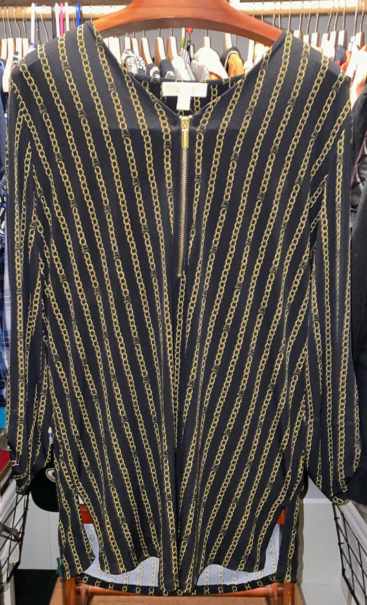 Michael Kors Black & Gold Long Sleeve Chain Design Shirt