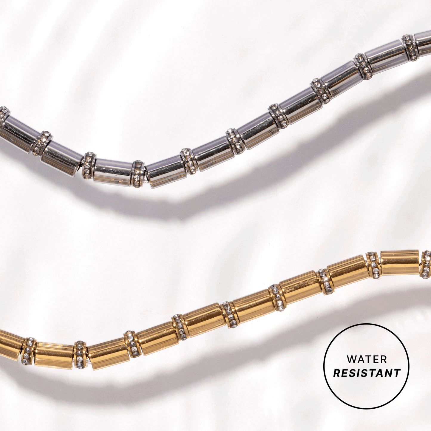 Tube Bead and Crystal Chain Bracelet