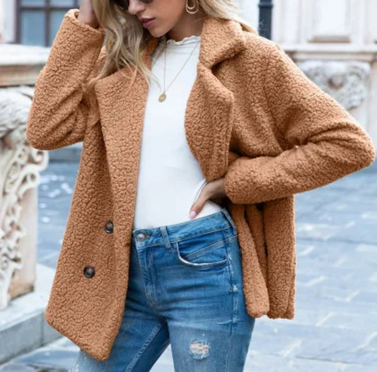 Fluffy Lapel Button-Up Winter Coat Cardigan