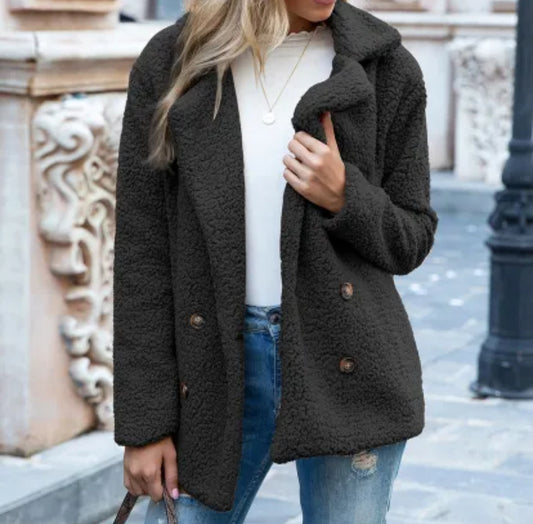 Fluffy Lapel Button-Up Winter Coat Cardigan