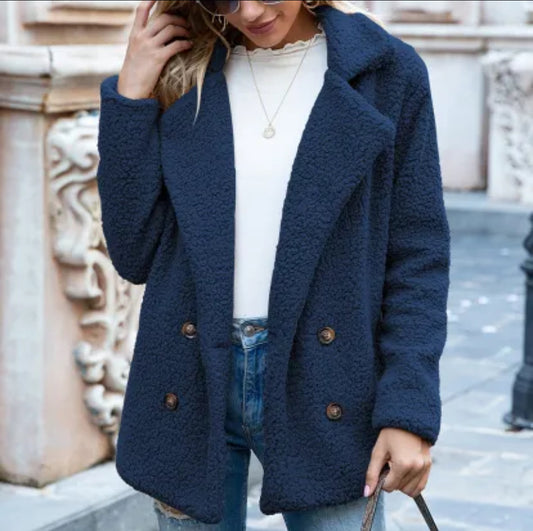 Fluffy Lapel Button-Up Winter Coat Cardigan