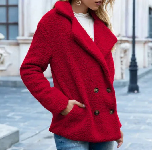 Fluffy Lapel Button-Up Winter Coat Cardigan