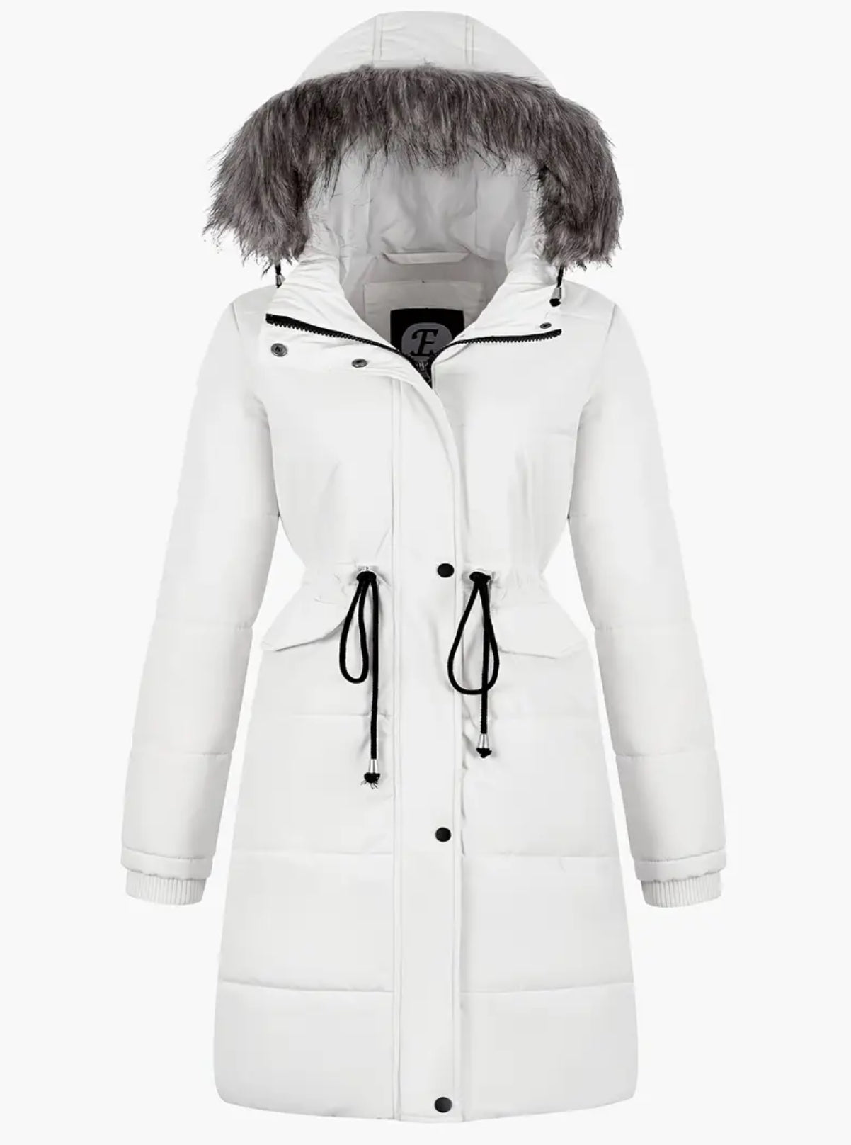 Women's Winter Knee-Length Puffer Jacket with Faux Fur Hood - Windproof & Waterproof Quilted Coat for Outdoor Activities