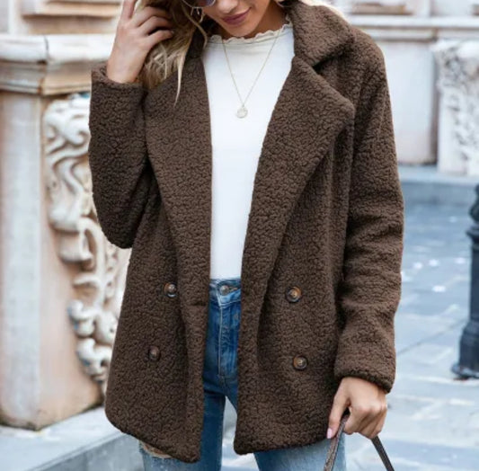 Fluffy Lapel Button-Up Winter Coat Cardigan