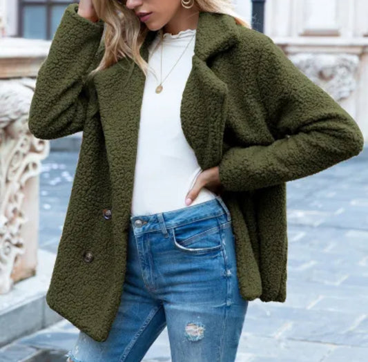 Fluffy Lapel Button-Up Winter Coat Cardigan