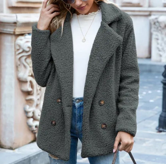 Fluffy Lapel Button-Up Winter Coat Cardigan