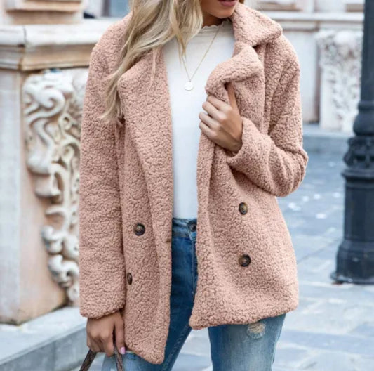 Fluffy Lapel Button-Up Winter Coat Cardigan