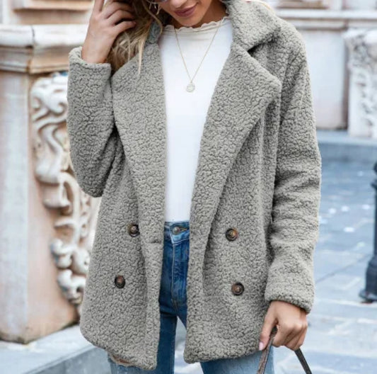 Fluffy Lapel Button-Up Winter Coat Cardigan