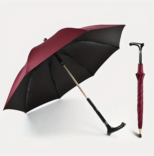 Adjustable Crutch Umbrella for Elderly - Outdoor Straight Pole, Simple Solid Color, Ideal for Mountaineering and Walking