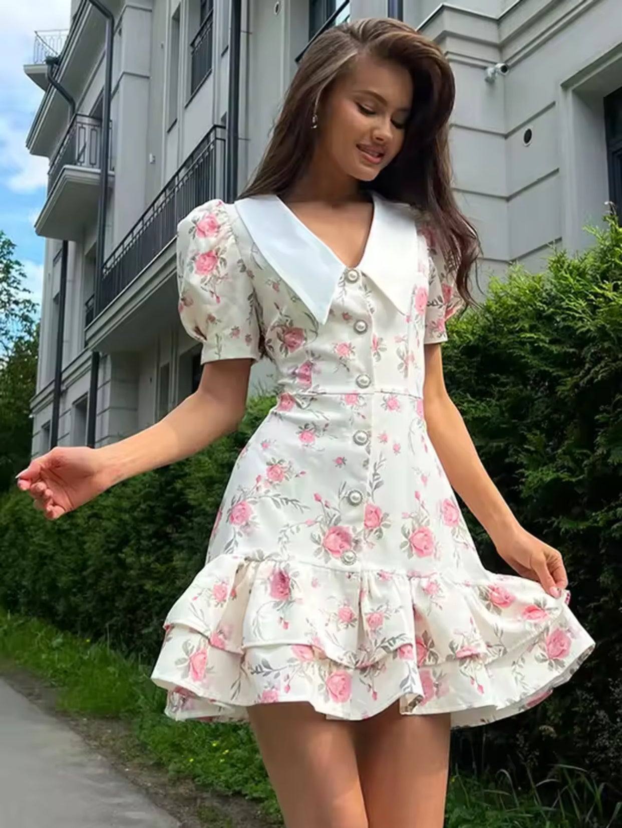 Sweet Floral Ruffle Dress