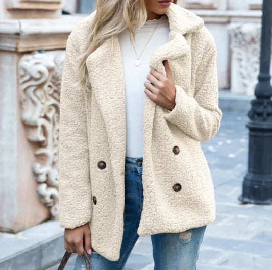 Fluffy Lapel Button-Up Winter Coat Cardigan