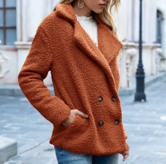 Fluffy Lapel Button-Up Winter Coat Cardigan