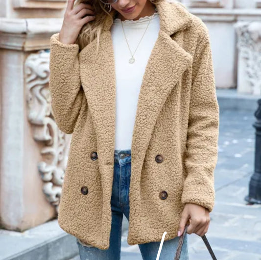 Fluffy Lapel Button-Up Winter Coat Cardigan