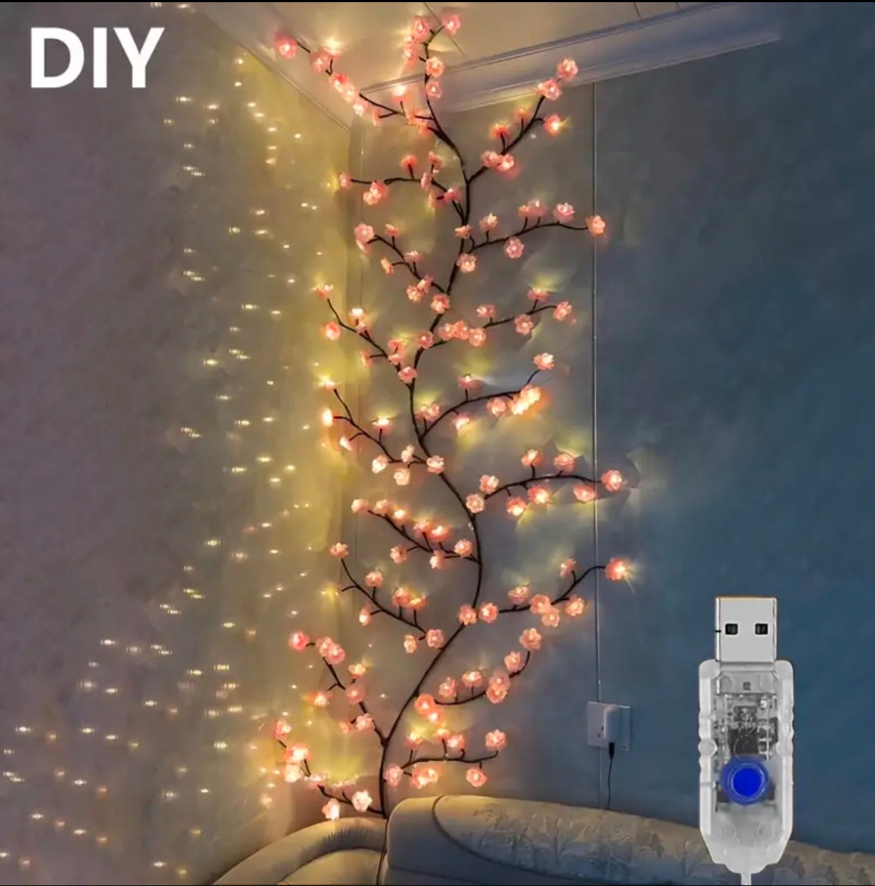 Pink & Blue Cherry Blossom Vine String Lights