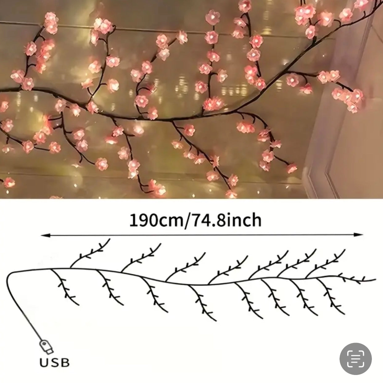 Pink & Blue Cherry Blossom Vine String Lights