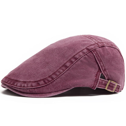 Men’s Vintage Washed Cotton Beret – Adjustable Retro Dome Cap for All Seasons