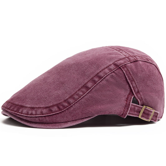Men’s Vintage Washed Cotton Beret – Adjustable Retro Dome Cap for All Seasons