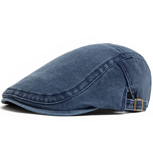 Men’s Vintage Washed Cotton Beret – Adjustable Retro Dome Cap for All Seasons