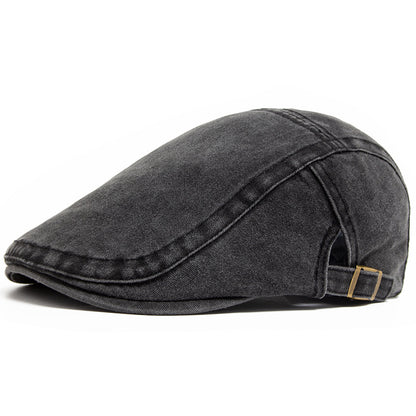 Men’s Vintage Washed Cotton Beret – Adjustable Retro Dome Cap for All Seasons